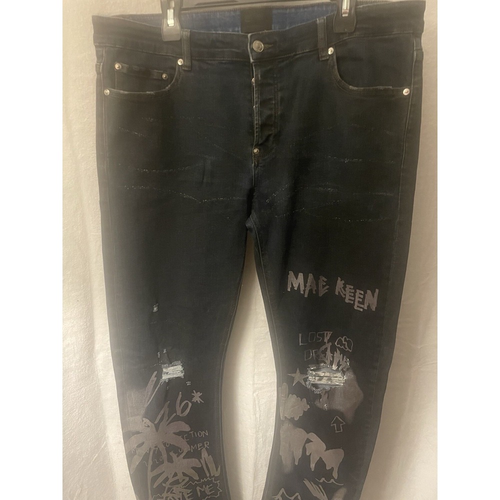 MacKeen Mens Button-Fly Skinny Distressed Graphic Legs Street Cross‎ MK200 Jeans